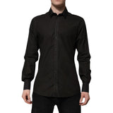 Chemise à col doré en jacquard de coton noir Dolce &amp; Gabbana