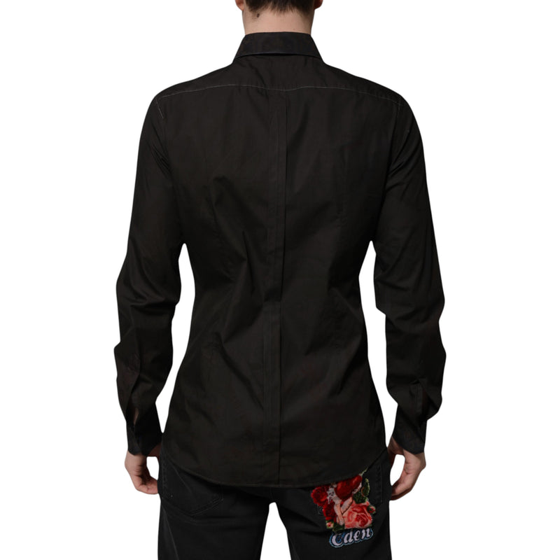 Chemise à col doré en jacquard de coton noir Dolce &amp; Gabbana