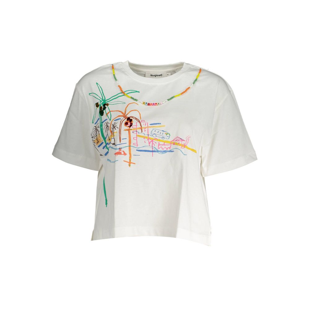 Desigual T-Shirt Femme Blanc en Coton - Élégant et Confortable