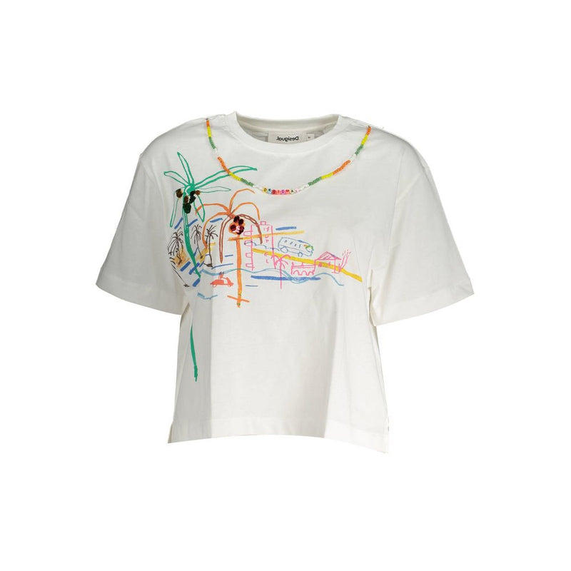 Desigual T-Shirt Femme Blanc en Coton - Élégant et Confortable