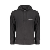 Pull en coton noir Calvin Klein pour homme, avec capuche et poches centrales.