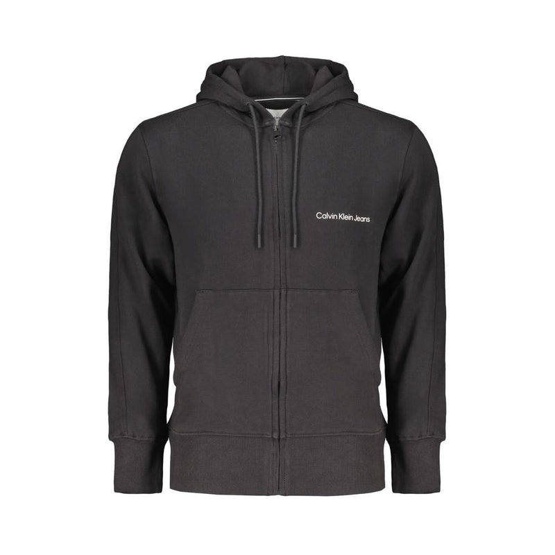 Pull en coton noir Calvin Klein pour homme, avec capuche et poches centrales.