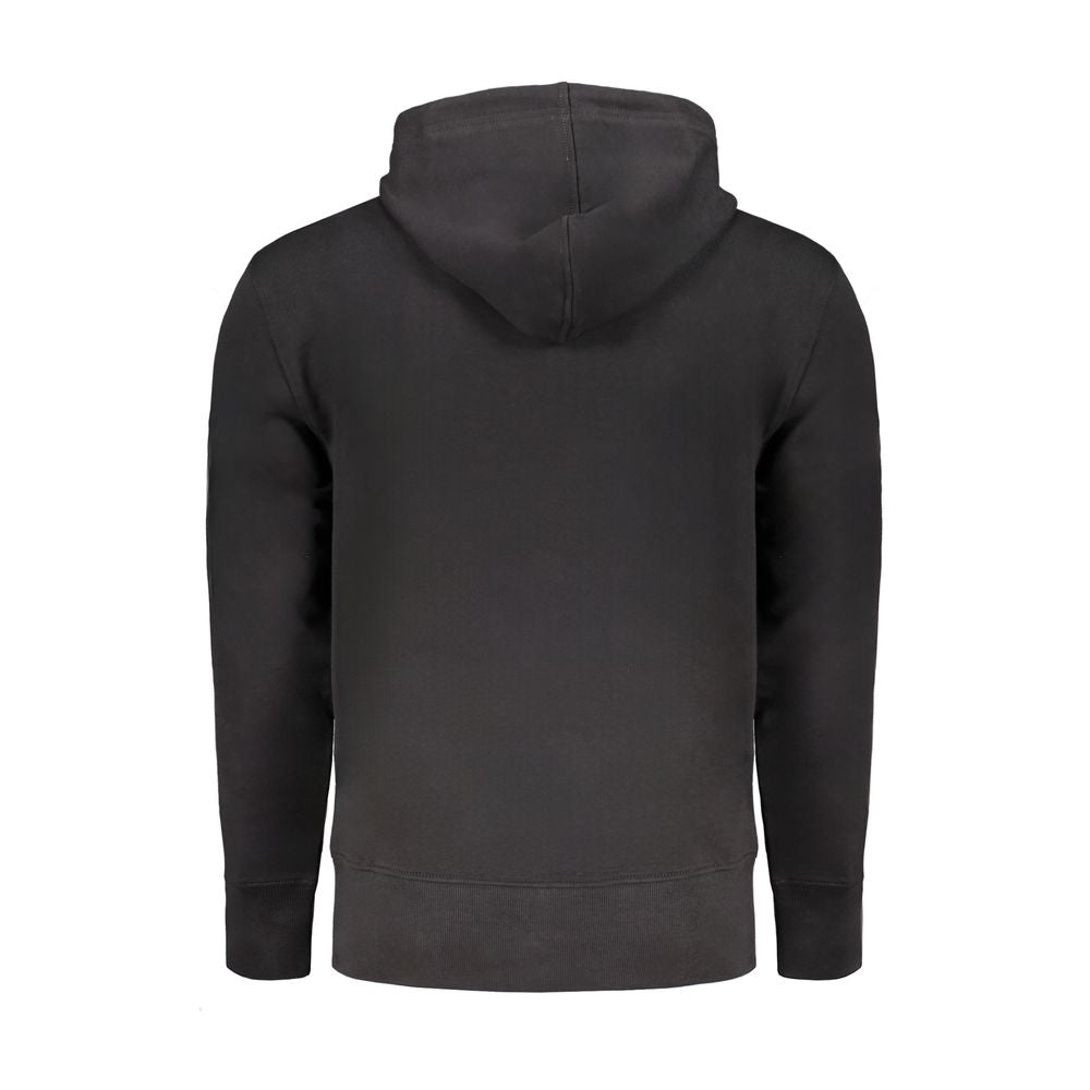 Pull en coton noir Calvin Klein pour homme, avec capuche et poches centrales.