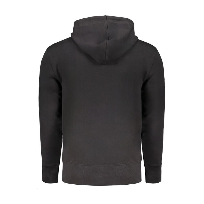 Pull en coton noir Calvin Klein pour homme, avec capuche et poches centrales.