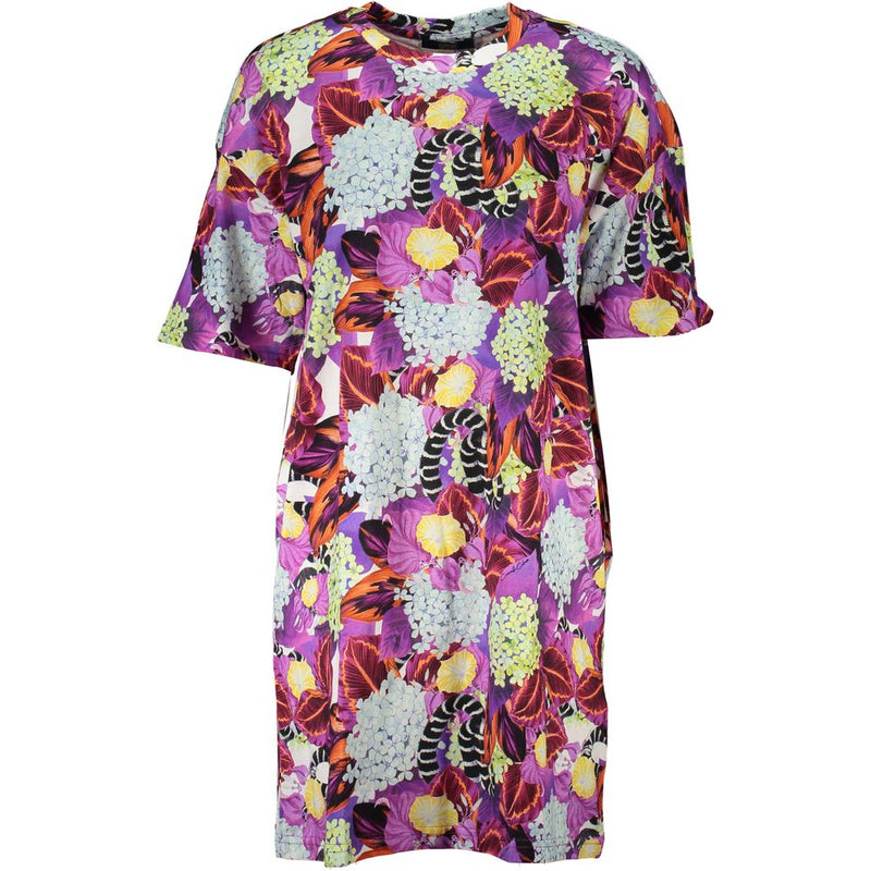 Cavalli Class Purple Cotton Dress - Short Sleeve Crew Neck