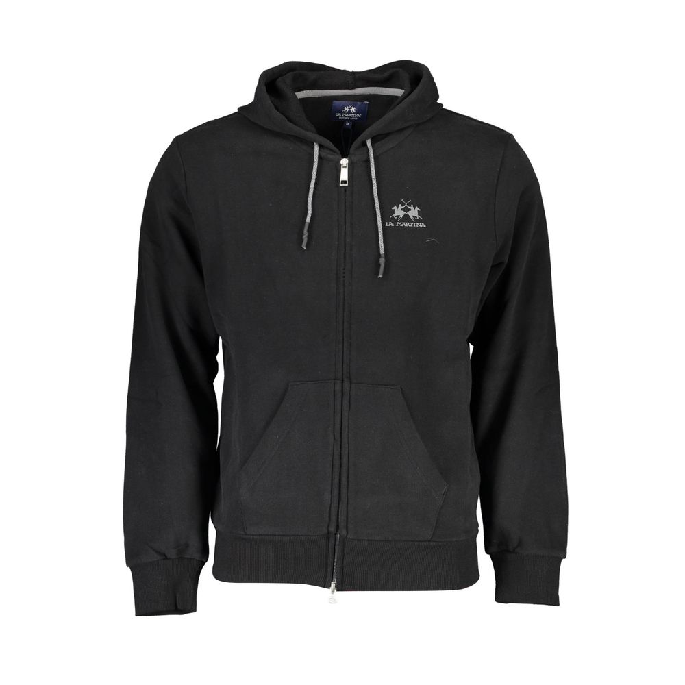 Pull en coton noir La Martina pour homme avec capuche