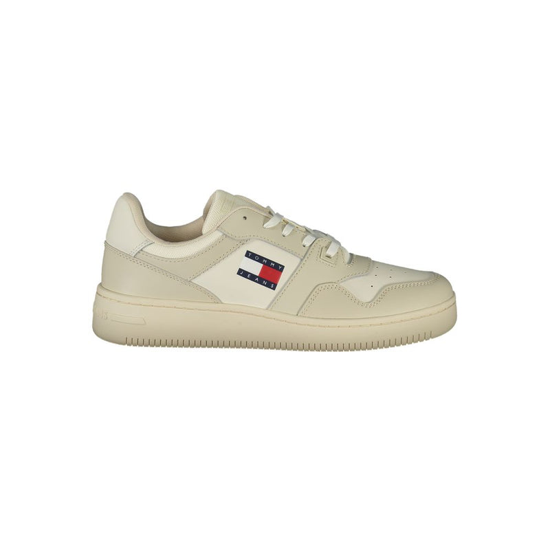 Tommy Hilfiger Beige Leather Men Sneaker - All-Day Comfort