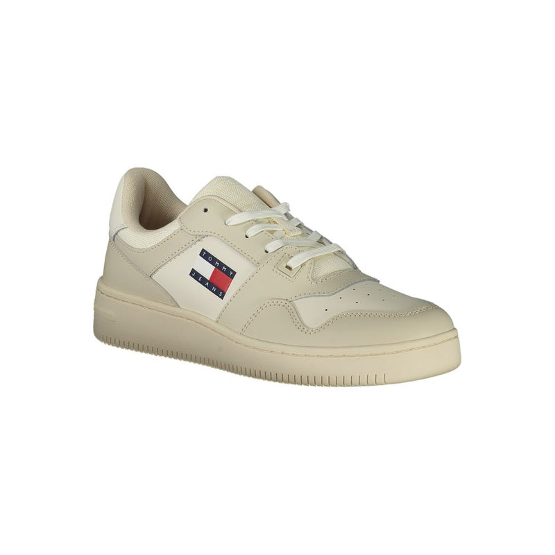 Tommy Hilfiger Beige Leather Men Sneaker - All-Day Comfort