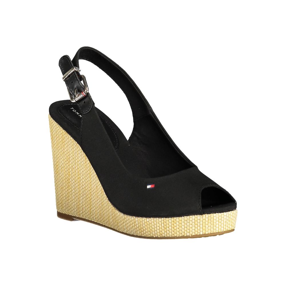 Tommy Hilfiger Sandales Femme Noires en Coton - Talon de 11cm