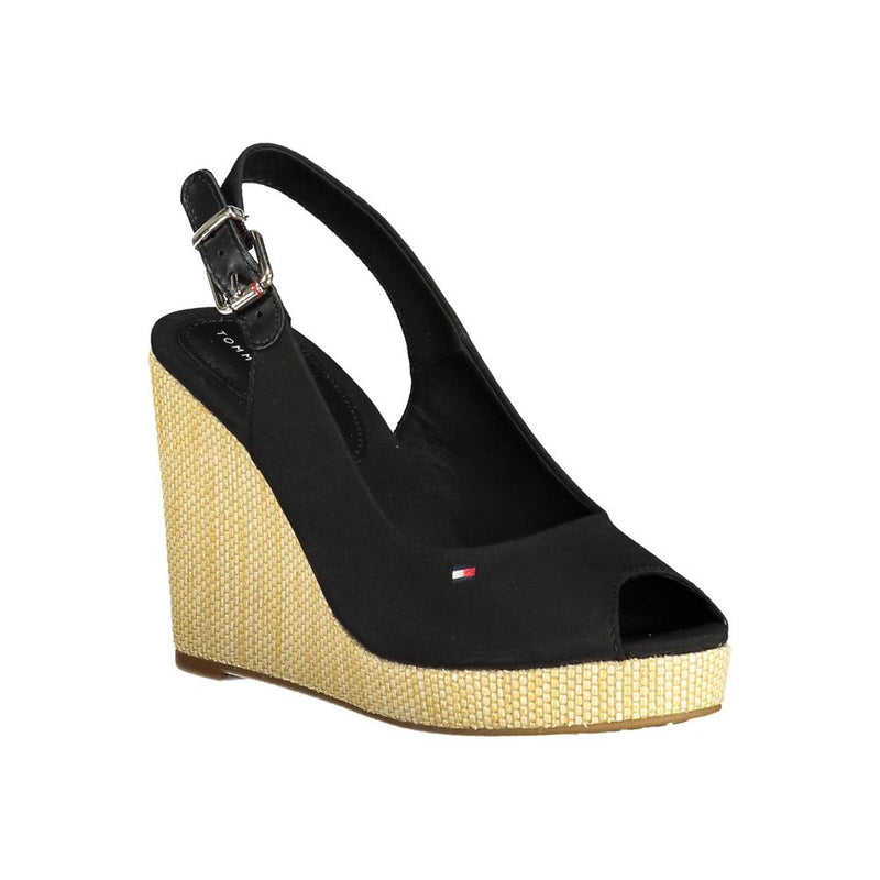 Tommy Hilfiger Sandales Femme Noires en Coton - Talon de 11cm