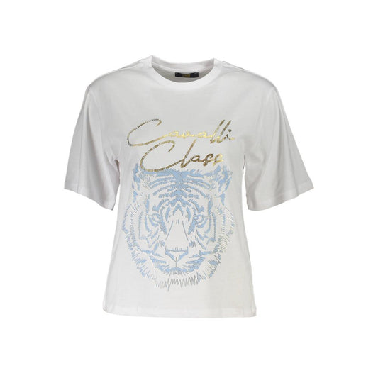 T-shirt blanc en coton pour femme de la marque Cavalli Class.