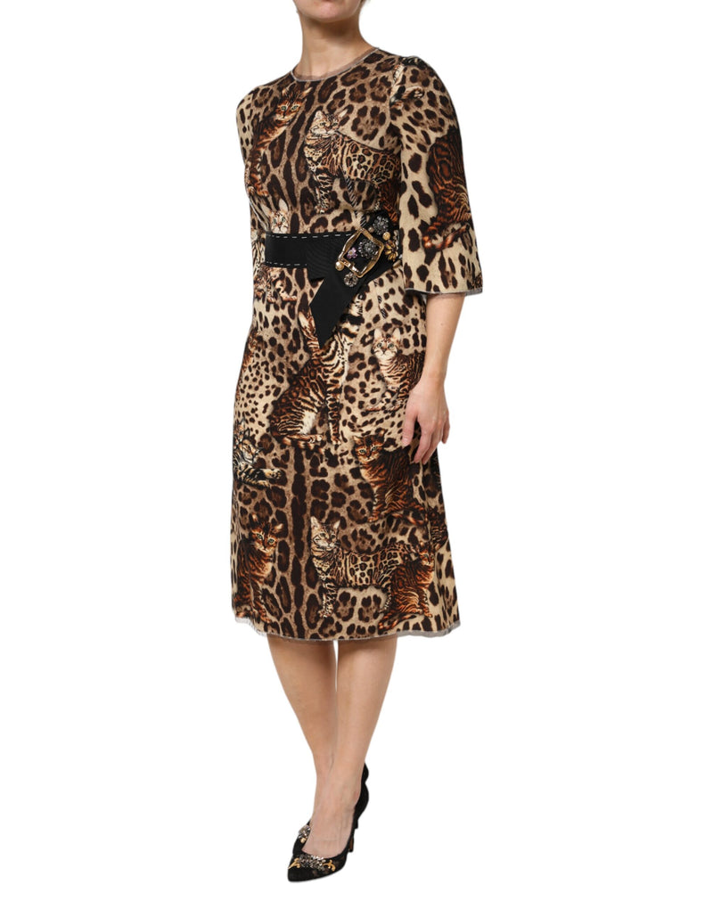 Dolce & Gabbana Robe Midi A-line à Imprimé Léopard Marron