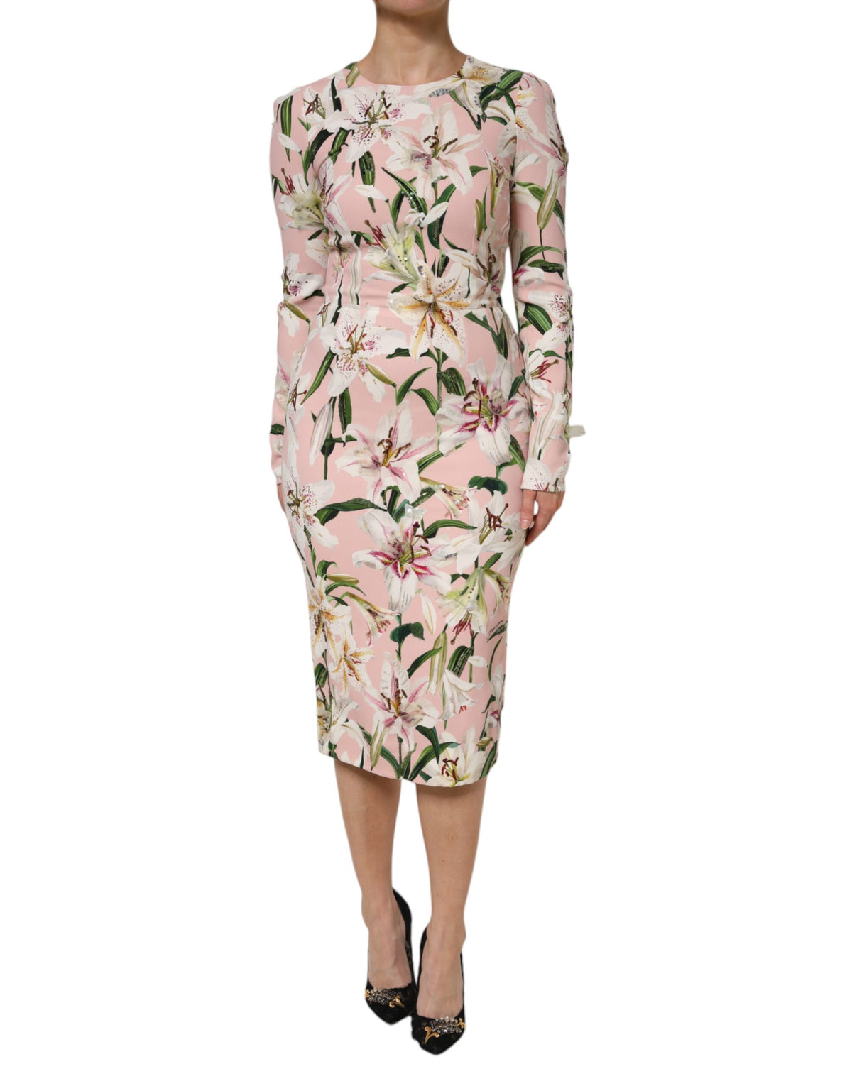 Robe Midi Évasée en Viscose Rose Lily de Dolce & Gabbana