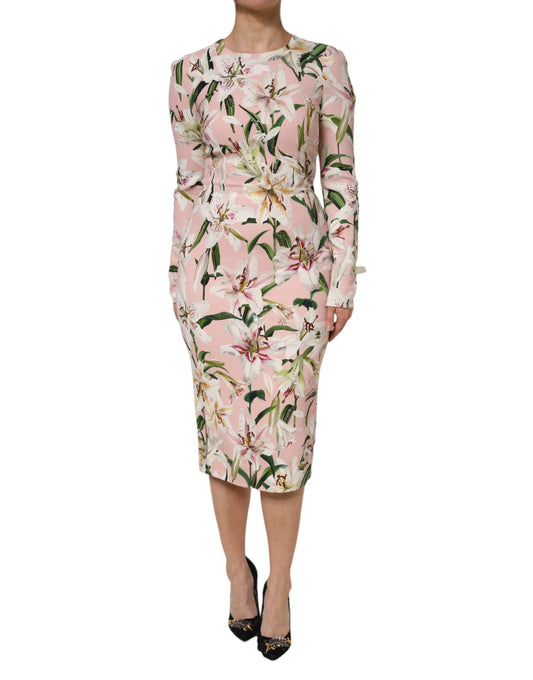 Robe Midi Stretch en Viscose Rose Lily de Dolce & Gabbana