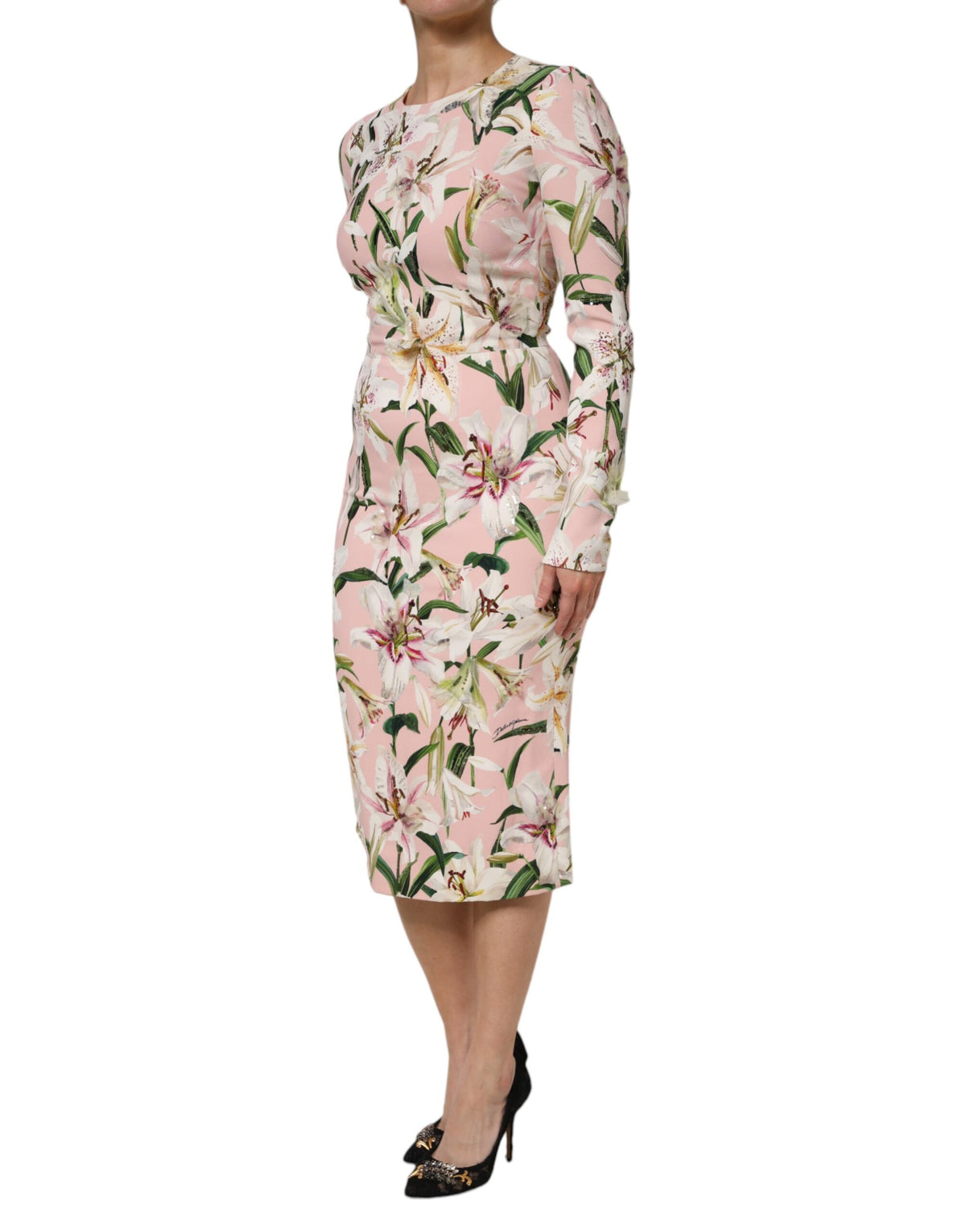 Robe Midi Évasée en Viscose Rose Lily de Dolce & Gabbana
