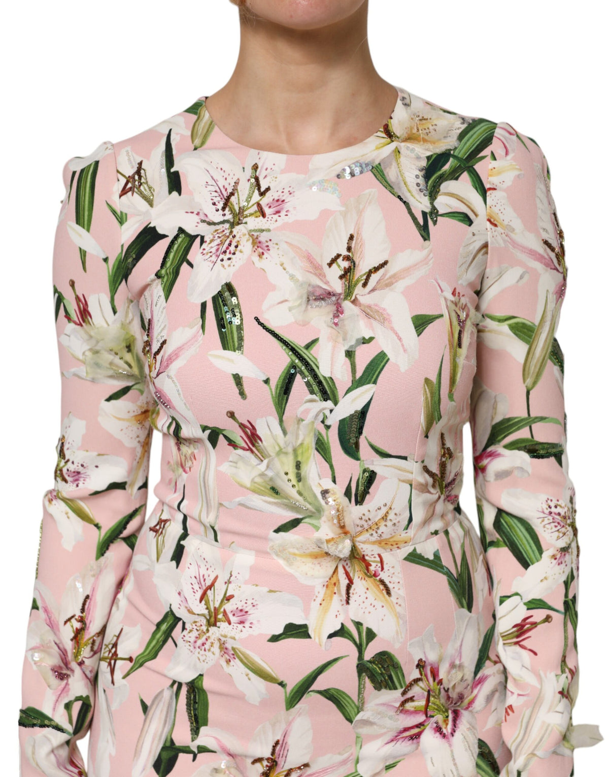 Robe Midi Évasée en Viscose Rose Lily de Dolce & Gabbana