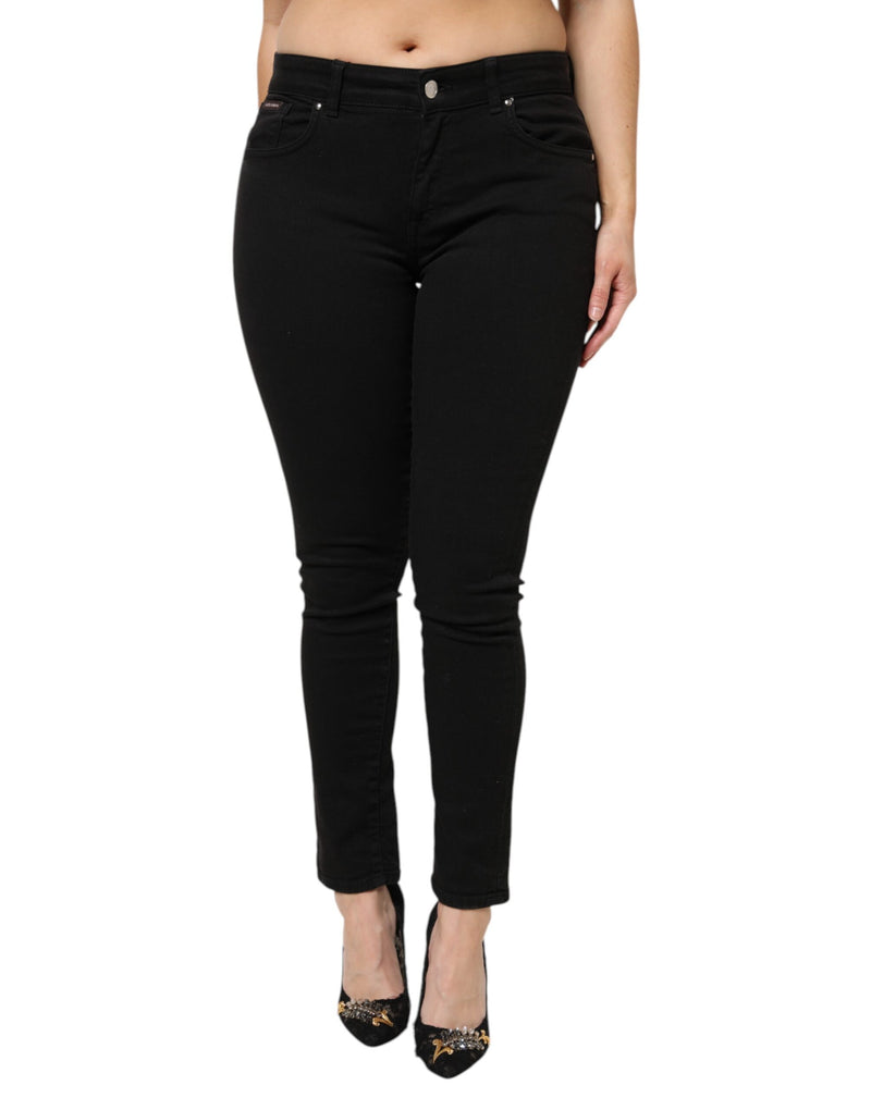 Dolce & Gabbana Black Cotton Mid Waist Skinny Jeans