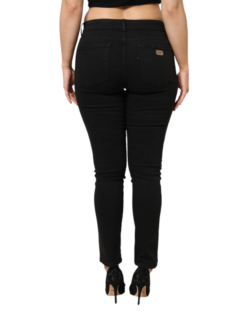 Dolce & Gabbana Black Cotton Mid Waist Skinny Jeans
