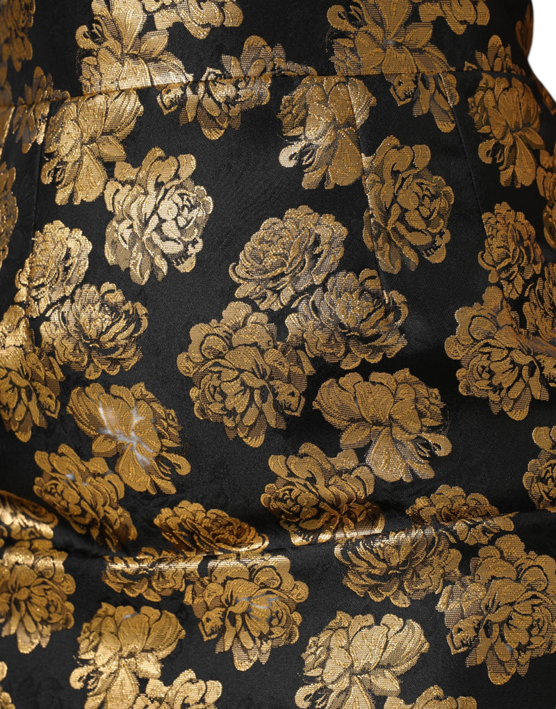 Dolce & Gabbana Jupe Mini Jacquard Imprimée Florale Noir Or
