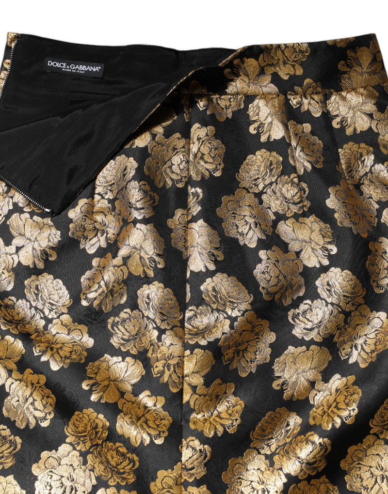 Dolce & Gabbana Jupe Mini Jacquard Imprimée Florale Noir Or
