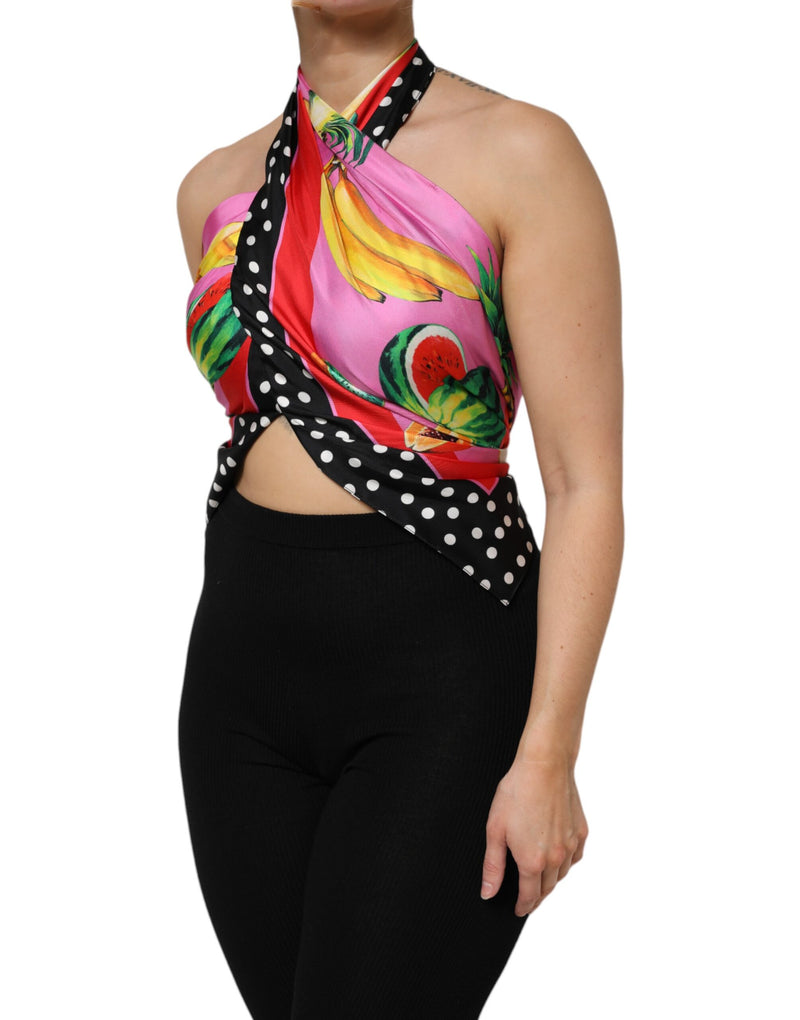 Dolce & Gabbana Multicolor Halter Cropped Top - Luxe en Soie