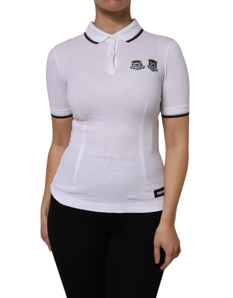 Dolce & Gabbana Polo Top Femme Blanc en Coton à Manches Courtes