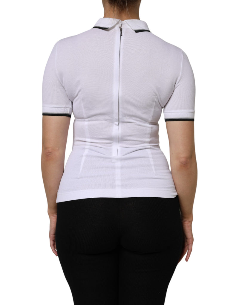 Dolce & Gabbana Polo Top Femme Blanc en Coton à Manches Courtes