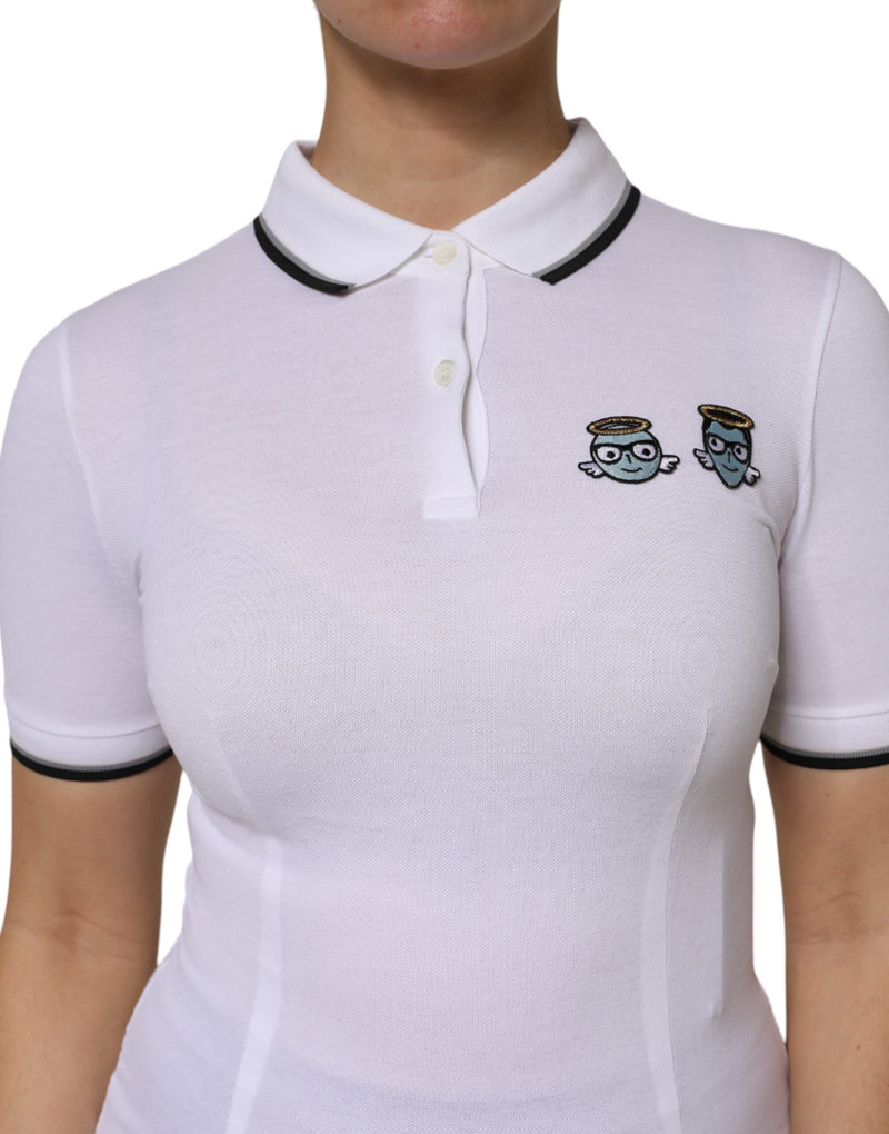 Dolce & Gabbana Polo Top Femme Blanc en Coton à Manches Courtes