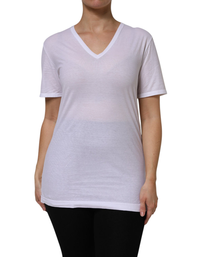 Dolce & Gabbana White Cotton V-Neck T-Shirt for Women