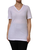 Dolce & Gabbana T-Shirt Femme V-Neck en Coton Blanc