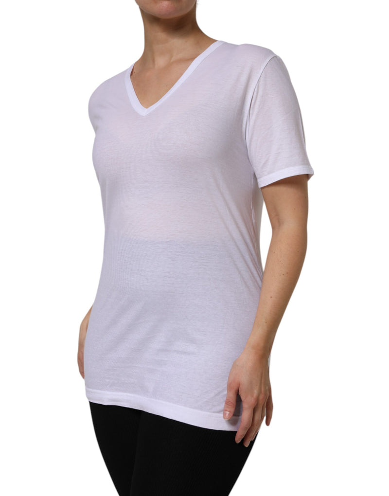 Dolce & Gabbana White Cotton V-Neck T-Shirt for Women