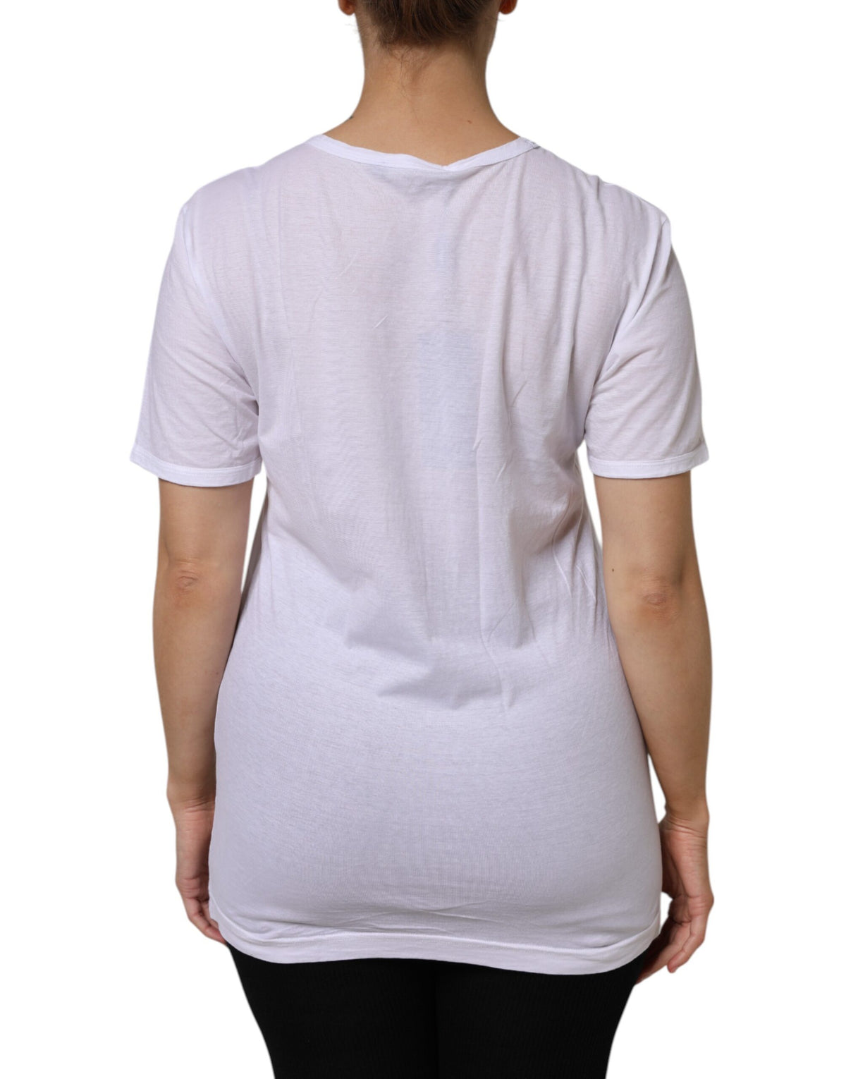 Dolce & Gabbana T-Shirt Femme V-Neck en Coton Blanc
