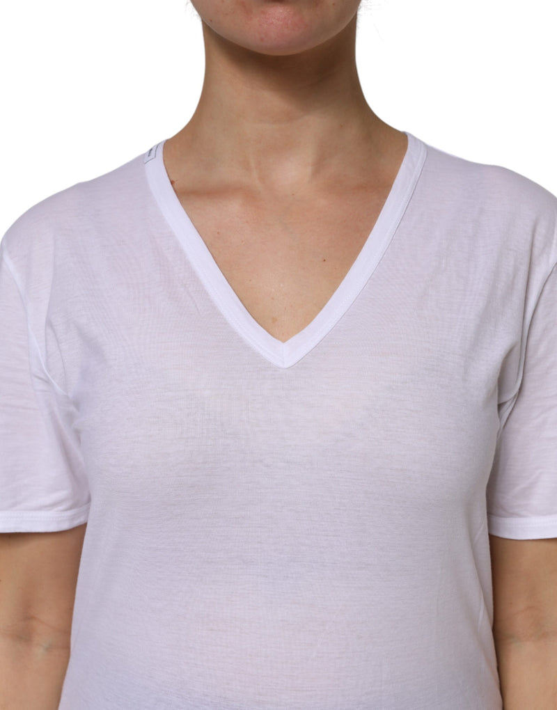 Dolce & Gabbana White Cotton V-Neck T-Shirt for Women