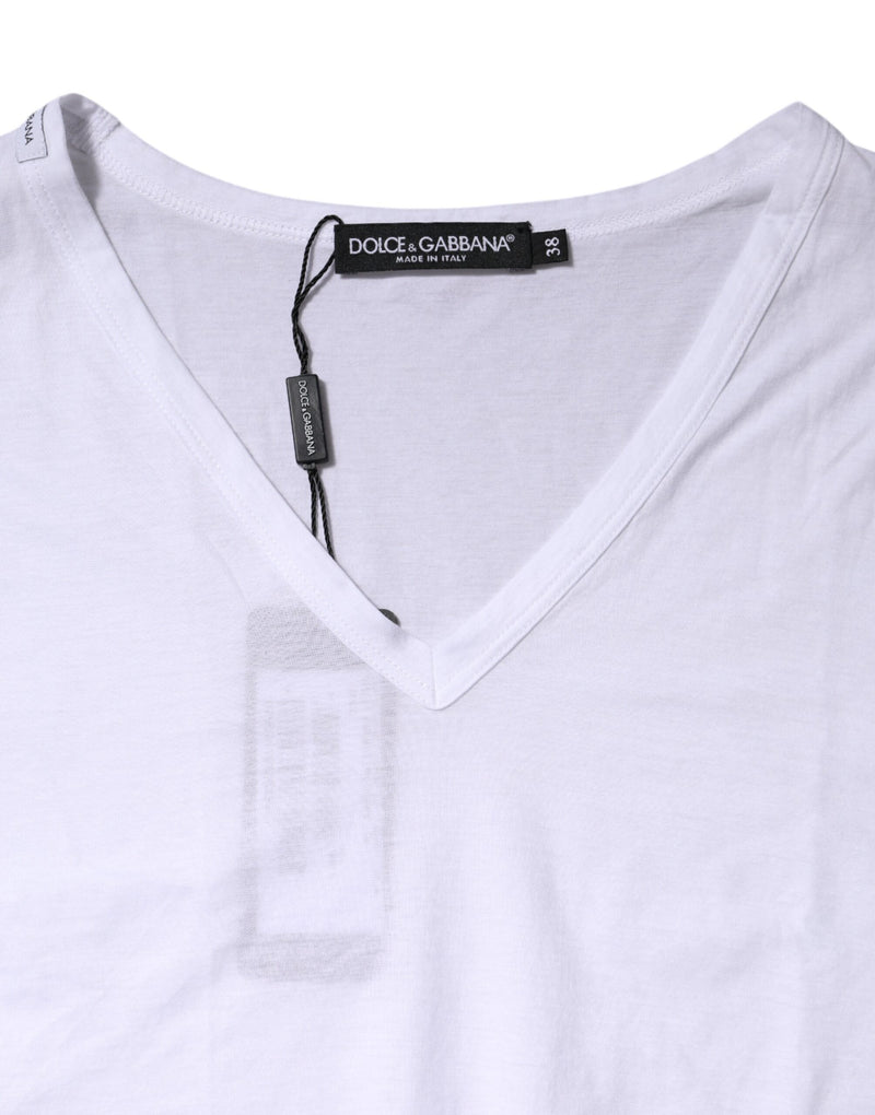 Dolce & Gabbana White Cotton V-Neck T-Shirt for Women