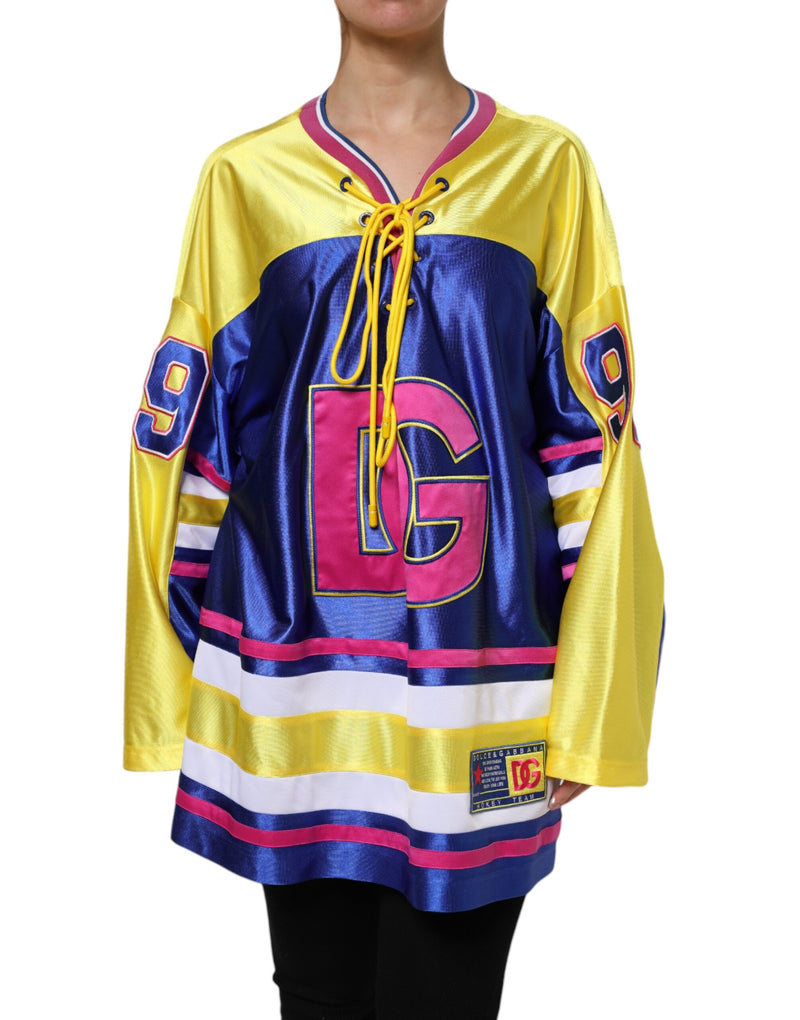 Dolce & Gabbana Multicolor Polyester Long Sleeve V-Neck Top