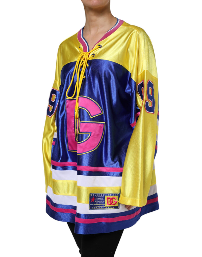 Dolce & Gabbana Multicolor Polyester Long Sleeve V-Neck Top