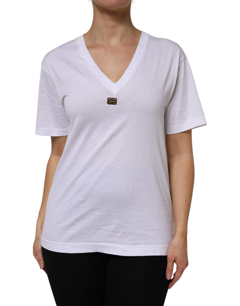 Dolce & Gabbana White Cotton Short Sleeve V-Neck Top T-shirt
