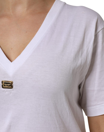 Dolce & Gabbana White Cotton Short Sleeve V-Neck Top T-shirt