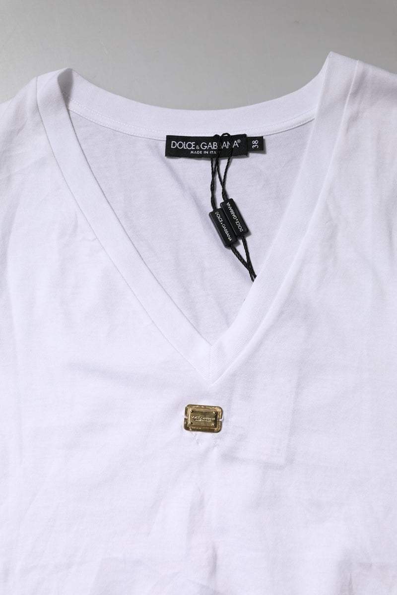 Dolce & Gabbana White Cotton Short Sleeve V-Neck Top T-shirt