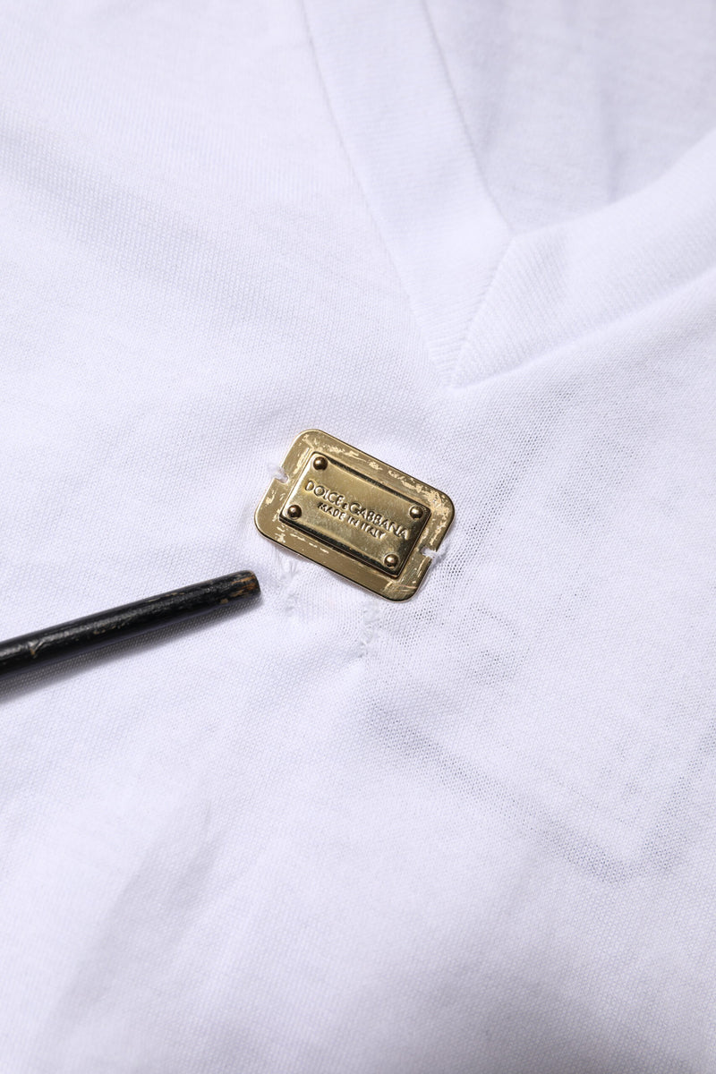 Dolce & Gabbana White Cotton Short Sleeve V-Neck Top T-shirt