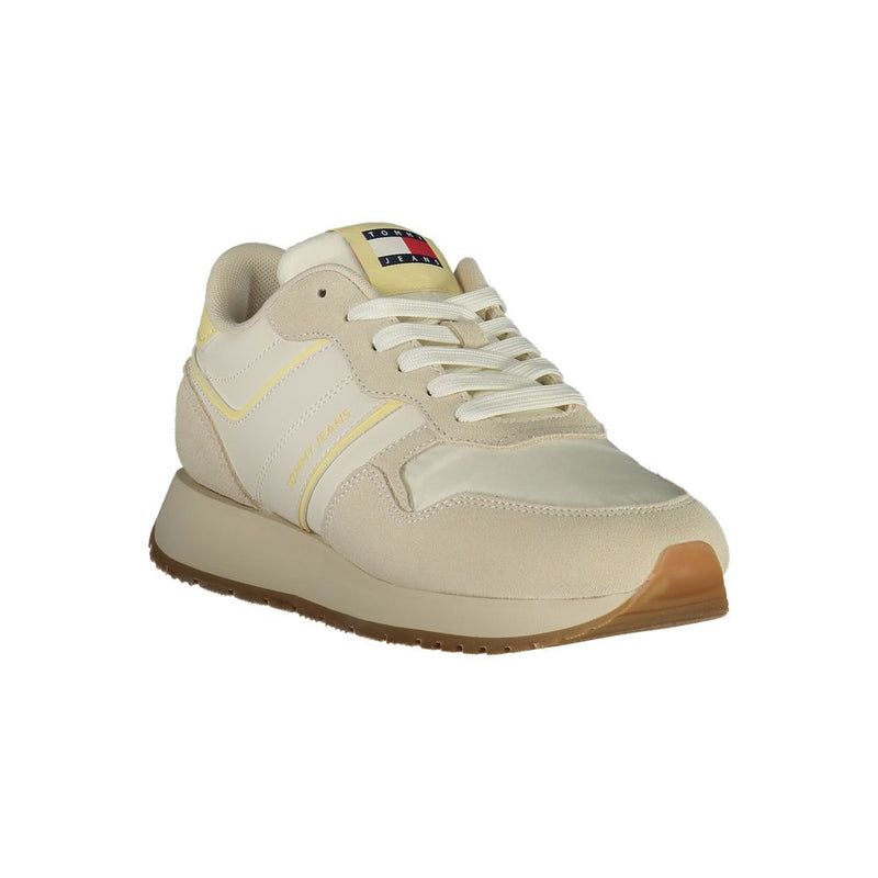 Tommy Hilfiger Beige Leather Women Sneaker - All-Day Comfort
