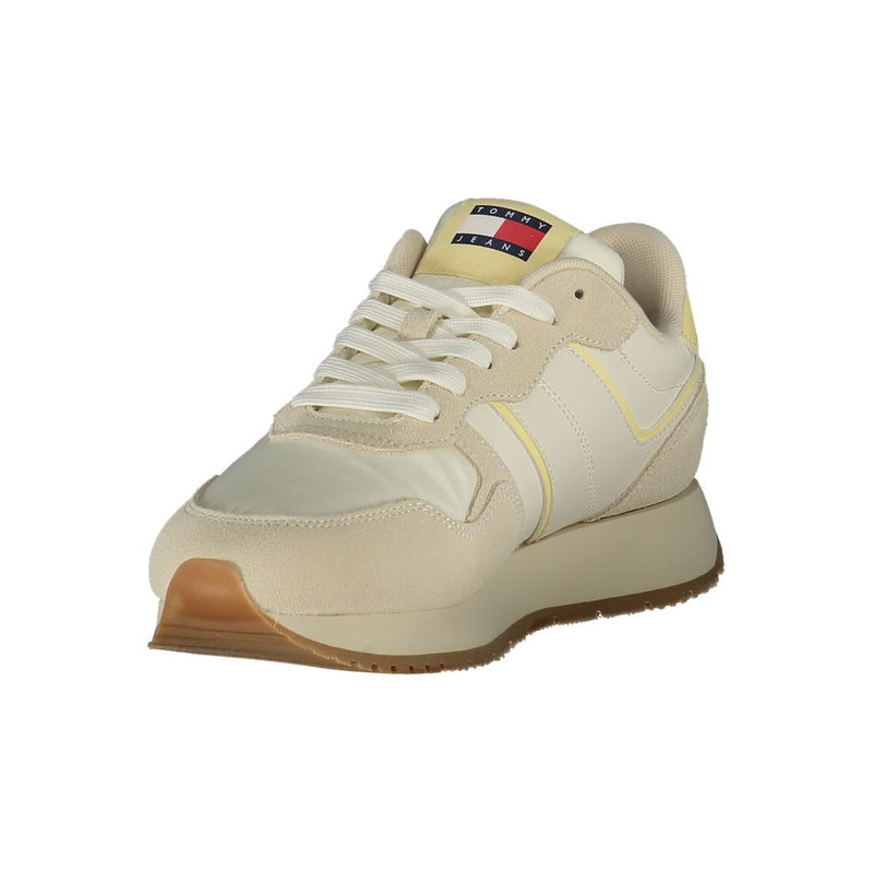 Tommy Hilfiger Beige Leather Women Sneaker - All-Day Comfort