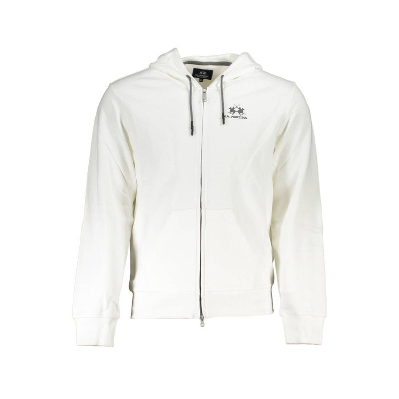 Pull en coton blanc La Martina pour homme, avec capuche et poches zippées.