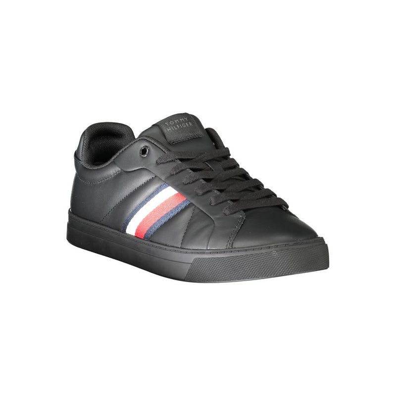 Tommy Hilfiger Black Leather Men Sneaker - Stylish Comfort