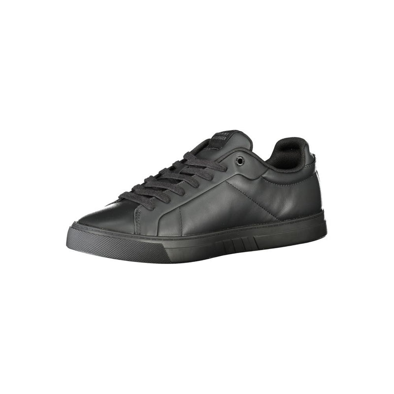 Tommy Hilfiger Black Leather Men Sneaker - Stylish Comfort