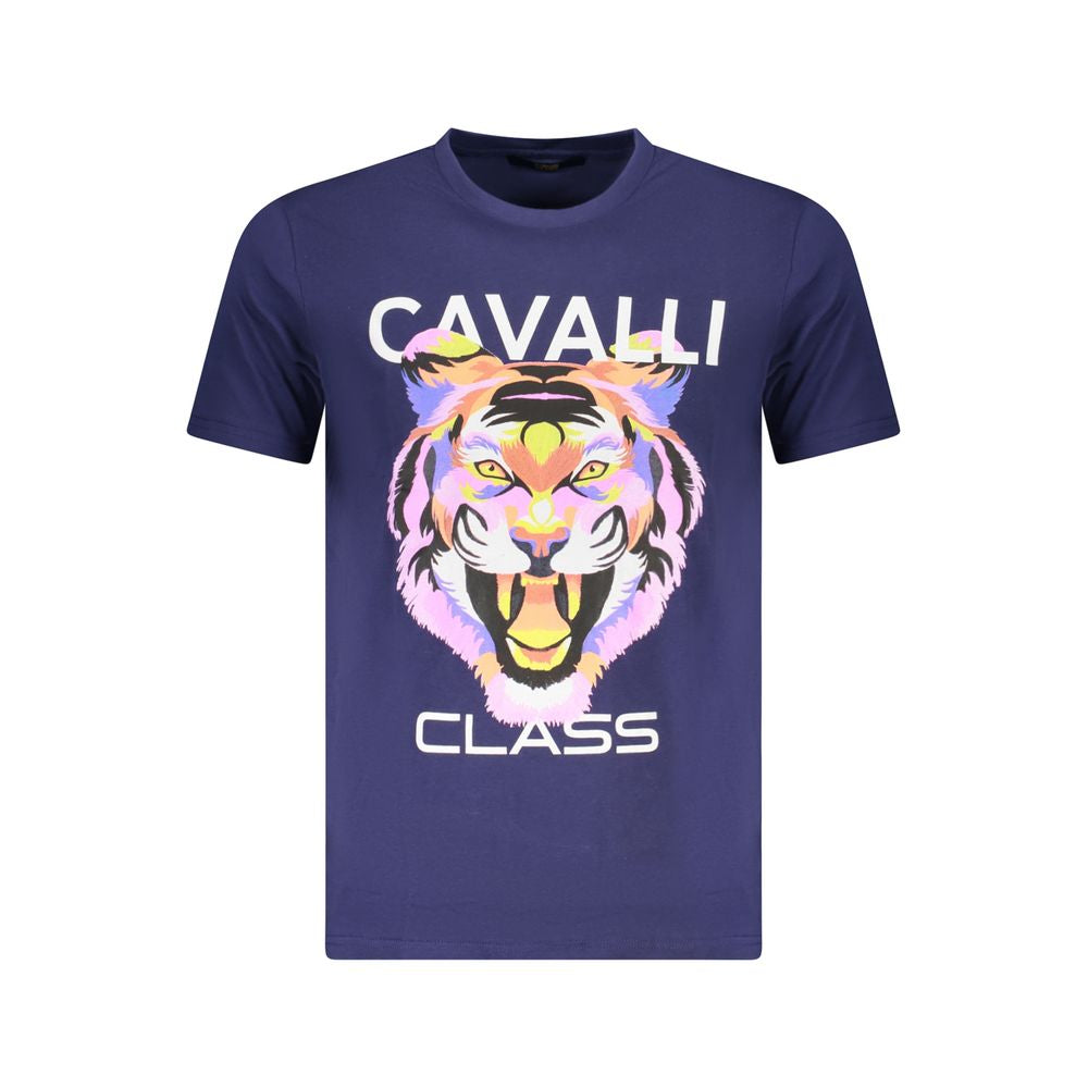 T-shirt homme en coton bleu Cavalli Class