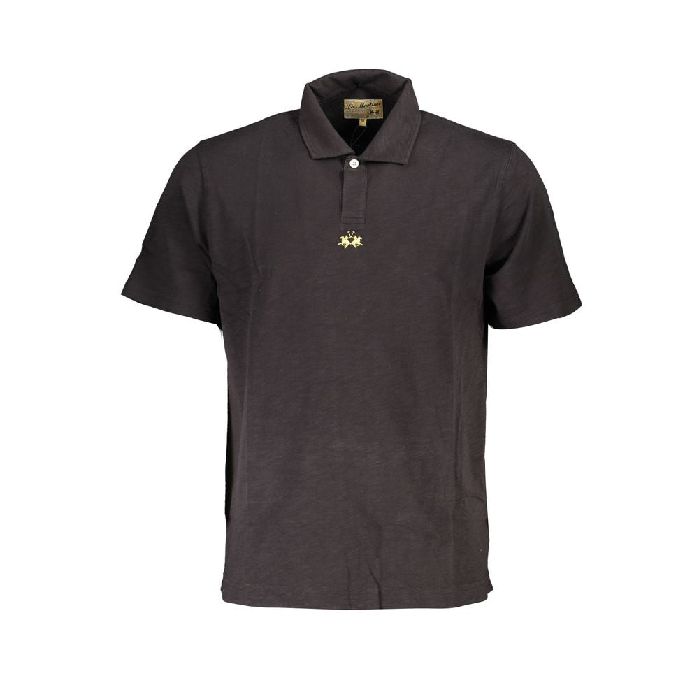 Polo en coton noir La Martina, coupe classique, élégant.
