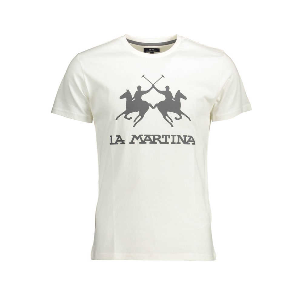 T-shirt La Martina en coton blanc, col rond, élégant.