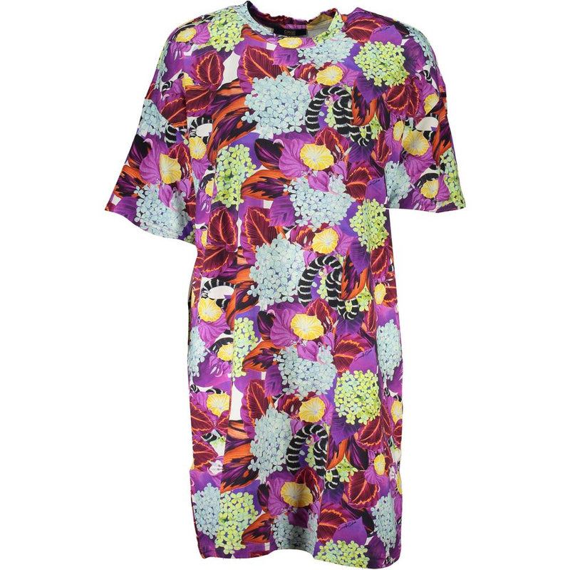 Cavalli Class Purple Cotton Dress - Short Sleeves & Crew Neck