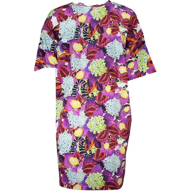 Cavalli Class Purple Cotton Dress - Short Sleeves & Crew Neck